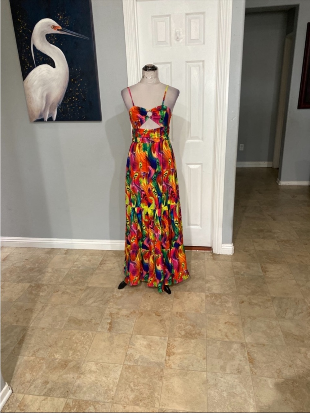 Metamorphosis Girl Women Medium  Colorful  rainbow swirl cutout maxi dress, - Picture 2 of 10